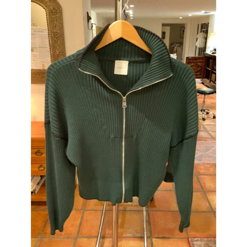 Varley Forest Green Ribbed Half Zip Sweater Small Cropped Knit Pullover